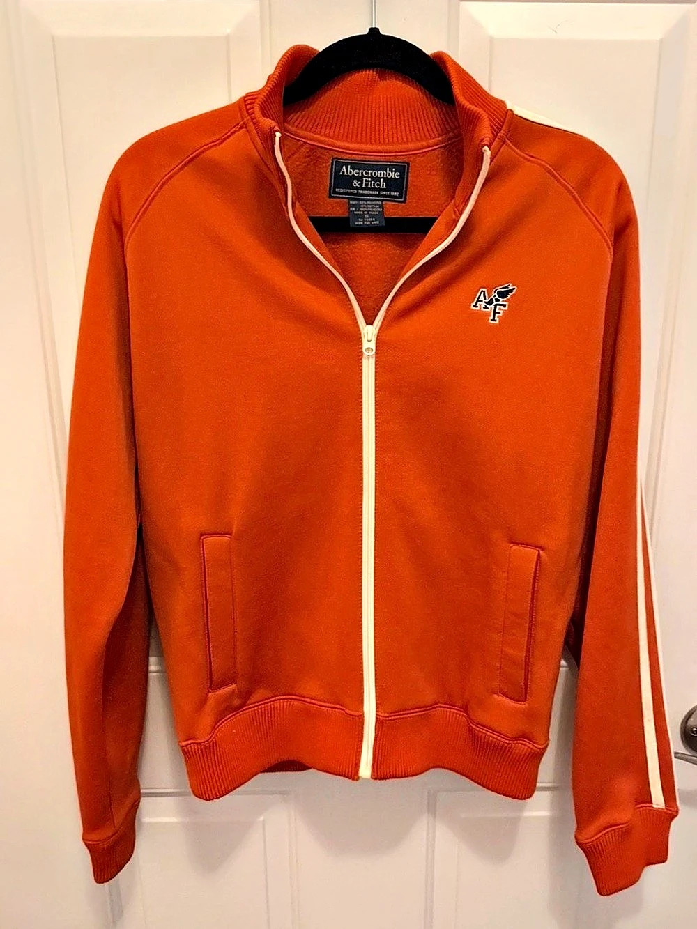 Abercrombie & Fitch Orange & White Zip Varsity Jacket Size Small Like New